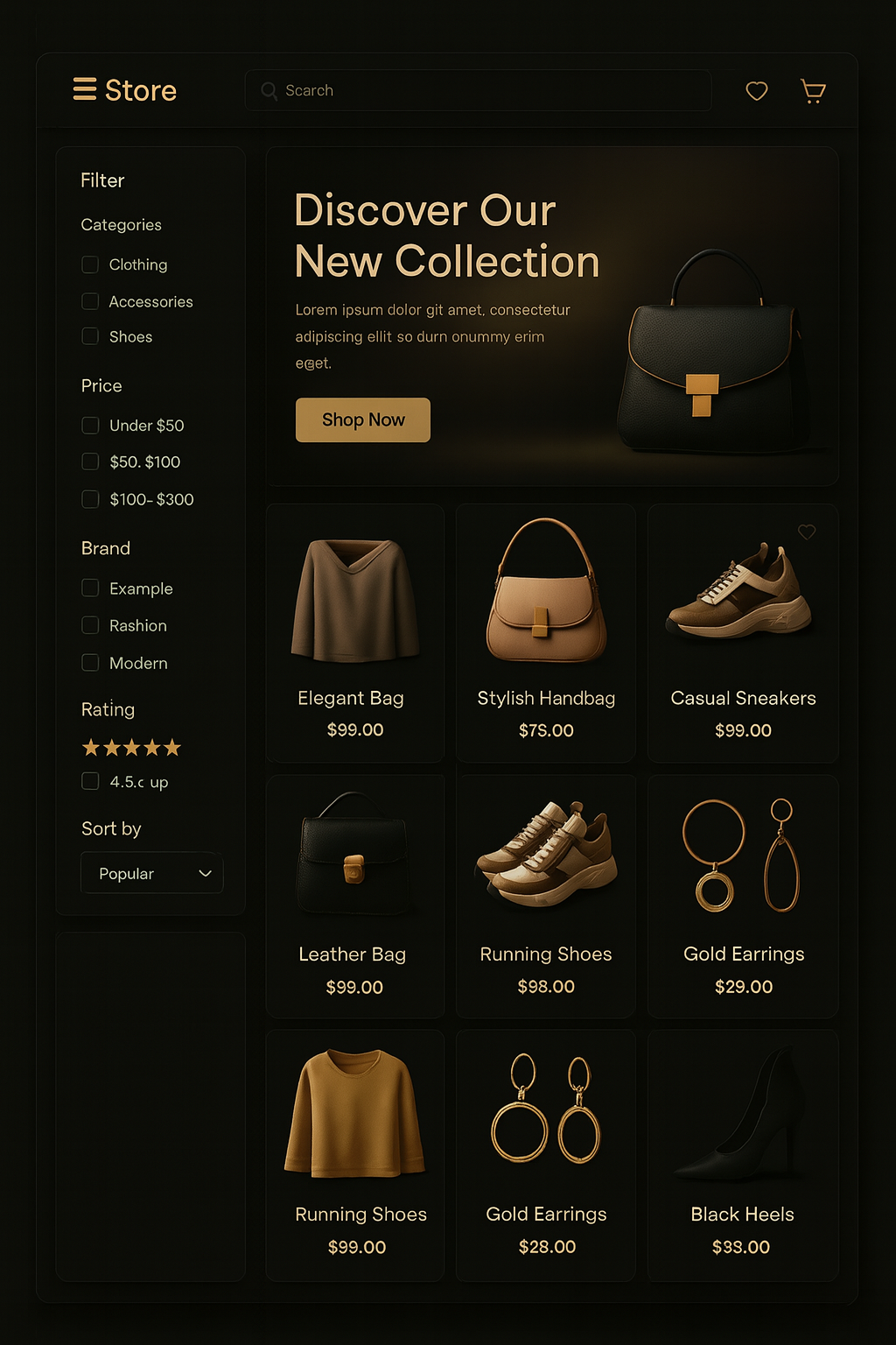 تصور لشاشة متجر إلكتروني متكامل